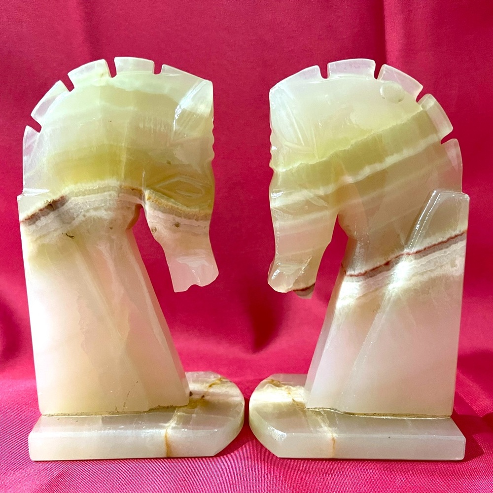 Mid Century Modern Marble Horse Head Bookends